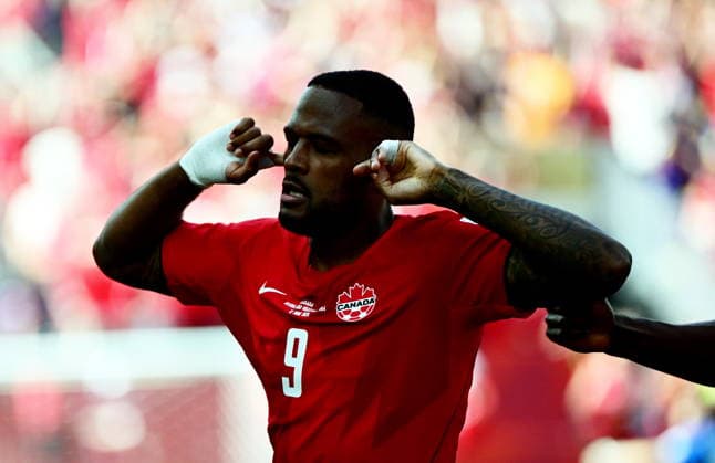 FIFA World Cup, WM, Weltmeisterschaft, Fussball 2026 - Group A - Canada vs Bosnia and Herzegovina Cyle Larin of Canada celebrates scoring the 1-1 during the FIFA World Cup 2026 group stage match Canada against Bosnia and Herzegovina, in Toronto, Canada, 12 June 2026. TORONTO Canada  Copyright: xEDUARDOxLIMAx