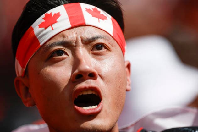 A fan from Canada cheers on his team in a Group B match of the 2026 FIFA World Cup, WM, Weltmeisterschaft, Fussball between Canada and Bosnia and Herzegovina at BMO Field in Toronto,Canada, 12 June 2026. Fifa World Cup 2026 - Group B - Canada vs Bosnia and Herzegovina !ACHTUNG: NUR REDAKTIONELLE NUTZUNG!  Copyright: xBienvenidoxVelascox GR5232 20260612-55020581196_1
