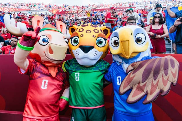 TORONTO, ON - JUNE 12: FIFA World Cup, WM, Weltmeisterschaft, Fussball 2026 mascots Maple the Moose, Zayu the Jaguar, and Clutch the Bald Eagle are seen before the FIFA World Cup 2026 Group B match between Canada and Bosnia and Herzegovina on June 12, 2026, at Toronto Stadium in Toronto, ON. (Photo by Mathew Tsang Icon Sportswire) SOCCER: JUN 12 FIFA World Cup 26 Group B - Canada vs Bosnia and Herzegovina EDITORIAL USE ONLY Icon260612001