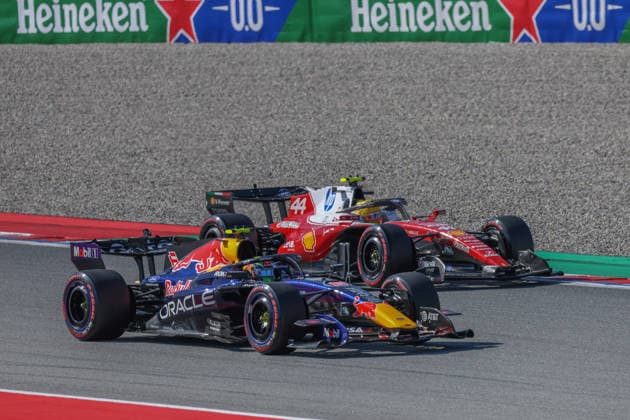 Formula One GP Barcelona Spain. Friday, June 12, 2026 Isack Hadjar 6, Oracle Red Bull Racing and Lewis Hamilton 44, Scuderia Ferrari HP; Formula One GP Barcelona Spain. Friday, June 12, 2026
