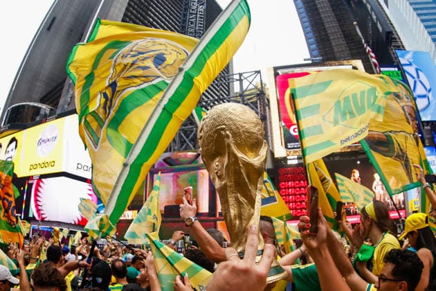 Brazilian Supporters during World Cup in Times Square New York, NY, United States. (Photo by Riquelve Nata SPP)  Copyright: xRiquelvexNata SPPx Sportspressphoto_SPR165620