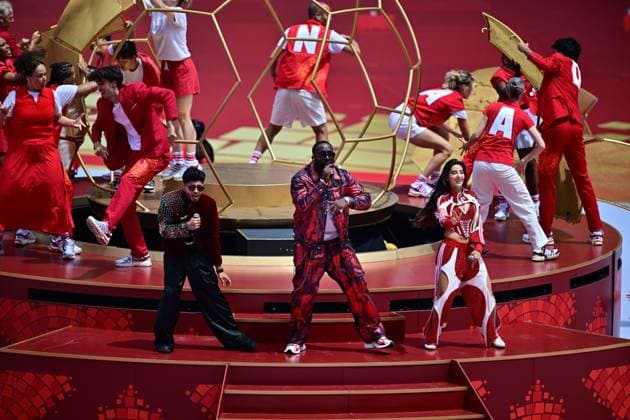 June 12, 2026, Toronto, On, CANADA: Sanjoy, Vegedream and Nora Fatehi perform prior to group B World Cup soccer action between Canada and Bosnia and Herzegovina, in Toronto, Friday, June 12, 2026. CANADA V. BOSNIA HERZEGOVINA  - ZUMAc35_ 20260612_zaf_c35_174 Copyright: xSammyxKoganx