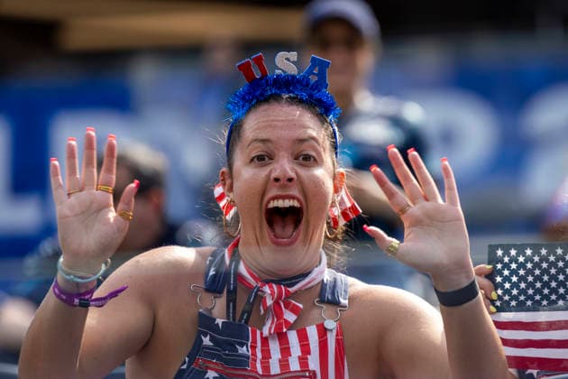 June 12, 2026, Los Angeles, California, USA: A fan is seen before the FIFA World Cup, WM, Weltmeisterschaft, Fussball Group D soccer match the United States and the Paraguay at SoFi Stadium in Inglewood, Calif., Friday, June 12, 2026. Los Angeles USA - ZUMAc68_ 20260612_zaf_c68_004 Copyright: xRingoxChiux