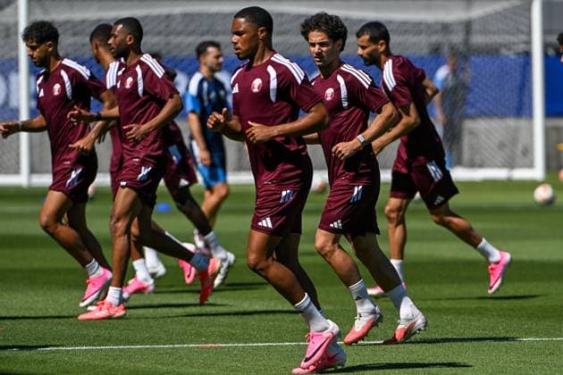 (260613) -- SAN JOSE, June 13, 2026 -- Players of Qatar attend a training session ahead of the group stage match against Switzerland at the FIFA World Cup, WM, Weltmeisterschaft, Fussball 2026 in San Jose, California, the United States, on June 12, 2026. (Photo by Xinhua) (SP)U.S.-CALIFORNIA-SAN JOSE-FOOTBALL-FIFA WORLD CUP-TEAM QATAR-TRAINING ZhuxZiyu 