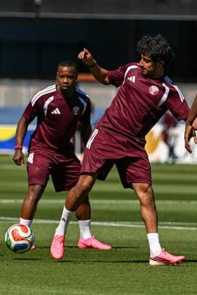 (260613) -- SAN JOSE, June 13, 2026 -- Players of Qatar attend a training session ahead of the group stage match against Switzerland at the FIFA World Cup, WM, Weltmeisterschaft, Fussball 2026 in San Jose, California, the United States, on June 12, 2026. (Photo by Xinhua) (SP)U.S.-CALIFORNIA-SAN JOSE-FOOTBALL-FIFA WORLD CUP-TEAM QATAR-TRAINING ZhuxZiyu 