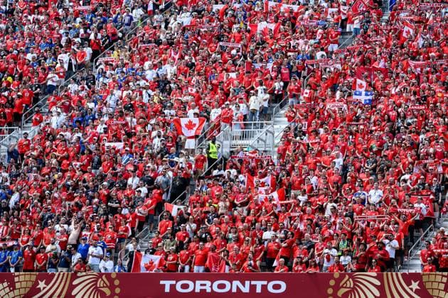June 12, 2026, Etobicoke, Ontario, Canada: Toronto, Ontario, Canada Ã¢â‚¬ June 12, 2026: Canada supporters cheer during the FIFA World Cup, WM, Weltmeisterschaft, Fussball 2026 Group B match between Canada and Bosnia and Herzegovina at Toronto Stadium. Canada Sports - June 12, 2026  - ZUMAr228 20260612_znp_r228_011 Copyright: xVasiliyxRyabykhx