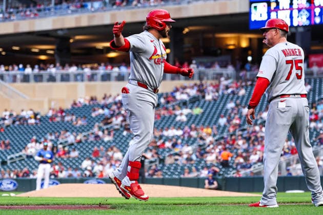 June 12th, 2026: St. Louis Cardinals first baseman Alec Burleson (41) celebrates a solo home run during the first inning of a MLB, Baseball Herren, USA Baseball game between the St. Louis Cardinals and the Minnesota Twins at Target Field in Minneapolis, Minnesota. CSM Minneapolis USA - ZUMAc04_ 20260612_zma_c04_128 Copyright: xStevenxGarciax