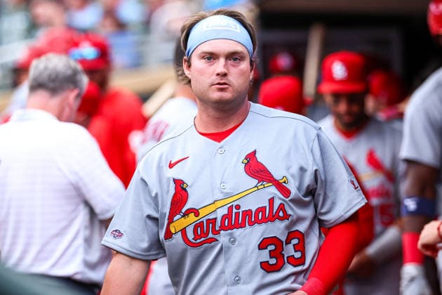 June 12th, 2026: St. Louis Cardinals third baseman Blaze Jordan (33) looks on before a MLB, Baseball Herren, USA Baseball game between the St. Louis Cardinals and the Minnesota Twins at Target Field in Minneapolis, Minnesota. CSM Minneapolis USA - ZUMAc04_ 20260612_zma_c04_134 Copyright: xStevenxGarciax