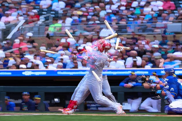 June 12th, 2026: St. Louis Cardinals first baseman Alec Burleson (41) hits a solo run in this multiple exposure image during the first inning of a MLB, Baseball Herren, USA Baseball game between the St. Louis Cardinals and the Minnesota Twins at Target Field in Minneapolis, Minnesota. CSM Minneapolis USA - ZUMAc04_ 20260612_zma_c04_137 Copyright: xStevenxGarciax