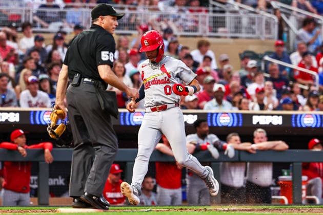 June 12th, 2026: St. Louis Cardinals shortstop Masyn Winn (0) scores on a RBI single in the second inning of a MLB, Baseball Herren, USA Baseball game between the St. Louis Cardinals and the Minnesota Twins at Target Field in Minneapolis, Minnesota. CSM Minneapolis USA - ZUMAc04_ 20260612_zma_c04_139 Copyright: xStevenxGarciax