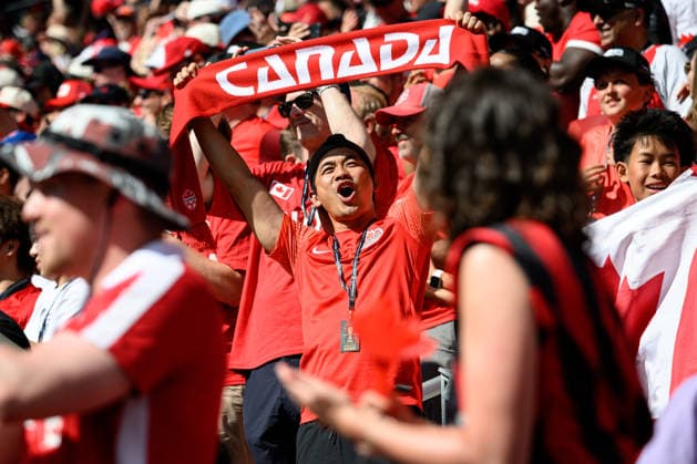 June 12, 2026, Toronto, Ontario, Canada: A Canada supporter cheers during the FIFA World Cup, WM, Weltmeisterschaft, Fussball 2026 Group B match between Canada and Bosnia and Herzegovina at Toronto Stadium. Canada scored a draw 1:1 with Bosnia and Herzegovina. Toronto Canada - ZUMAr228 20260612_znp_r228_007 Copyright: xVasiliyxRyabykhx