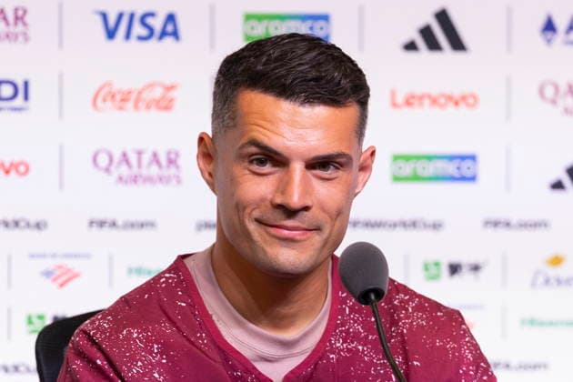 FIFA World Cup, WM, Weltmeisterschaft, Fussball 2026 - Switzerland press conference, PK, Pressekonferenz Switzerland s captain Granit Xhaka looks on during a press conference on the eve of the FIFA World Cup 2026 Group B soccer match between Qatar and Switzerland in Santa Clara, California, USA, 12 June 2026. SANTA CLARA United States  Copyright: xPETERxKLAUNZERx