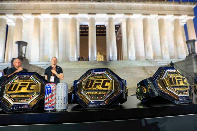 UFC Freedom 250 press conference, PK, Pressekonferenz UFC title belts on display at the UFC Freedom 250 press conference at the Lincoln Memorial in Washington, DC, USA, 12 June 2026. The UFC Freedom 250 will take place on the South Lawn of the White House on 14 June 2026. WASHINGTON DISTRICT OF COLUMBIA United States  Copyright: xSHAWNxTHEWx xPOOLx
