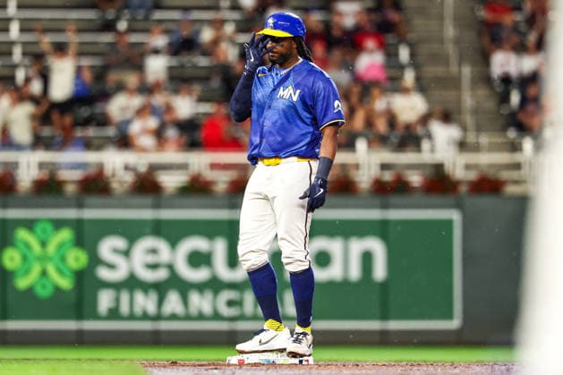 June 12th, 2026: Minnesota Twins designated hitter Josh Bell (56) celebrates a RBI double in the sixth inning of a MLB, Baseball Herren, USA Baseball game between the St. Louis Cardinals and the Minnesota Twins at Target Field in Minneapolis, Minnesota. CSM Minneapolis USA - ZUMAc04_ 20260612_zma_c04_246 Copyright: xStevenxGarciax