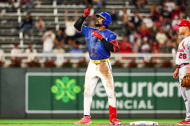 June 12th, 2026: Minnesota Twins center fielder Byron Buxton (25) celebrates a double in the sixth inning a MLB, Baseball Herren, USA Baseball game between the St. Louis Cardinals and the Minnesota Twins at Target Field in Minneapolis, Minnesota. CSM Minneapolis USA - ZUMAc04_ 20260612_zma_c04_252 Copyright: xStevenxGarciax