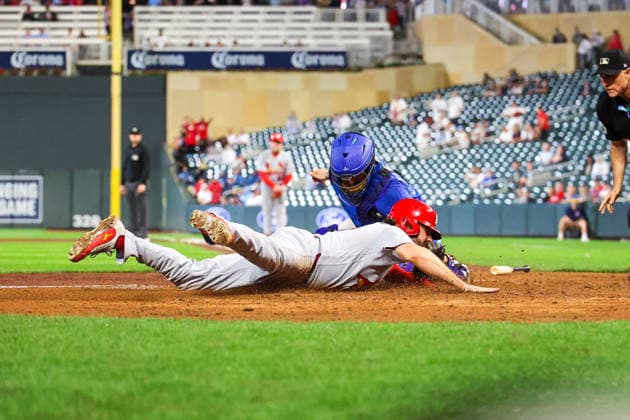 June 12th, 2026: St. Louis Cardinals first baseman Alec Burleson (41) slides into home to score on a RBI double by St. Louis Cardinals right fielder Jordan Walker (18)(not pictured) in the seventh inning of a MLB, Baseball Herren, USA Baseball game between the St. Louis Cardinals and the Minnesota Twins at Target Field in Minneapolis, Minnesota. CSM Minneapolis USA - ZUMAc04_ 20260612_zma_c04_253 Copyright: xStevenxGarciax