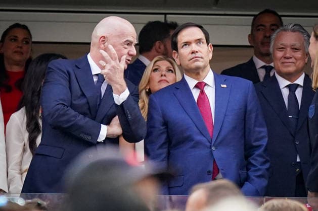 USA: Fussball FIFA World Cup, WM, Weltmeisterschaft, Fussball 2026 Gruppe D USA vs Paraguay SoFi Stadium (Los Angeles, Kalifornien): Ganni Infantino (Präsident FIFA) Marco Rubio (Außenminister der Vereinigten Staaten)