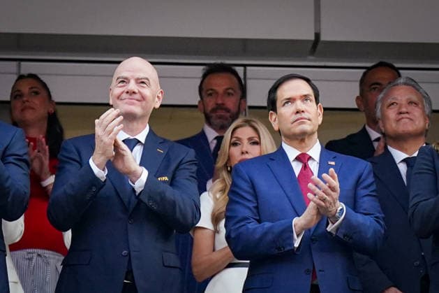 USA: Fussball FIFA World Cup, WM, Weltmeisterschaft, Fussball 2026 Gruppe D USA vs Paraguay SoFi Stadium (Los Angeles, Kalifornien): Ganni Infantino (Präsident FIFA) Marco Rubio (Außenminister der Vereinigten Staaten)