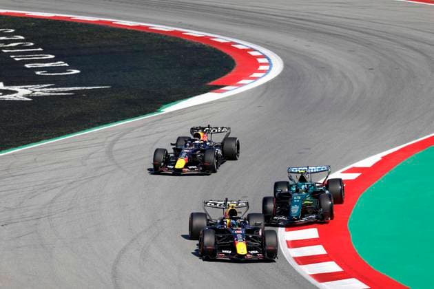 June 12, 2026, Sabadell, Barcelona, Spain: Montmelo Spain June 12 , 2026 Isack Hadjar (6 FR Redbull), Max Verstappen (3 NL Redbull ) and Fernando Alonso (14 ESP Aston Martin ) during Free Practice 1 at the Formula 1 Barcelona Catalonia Grand Prix 2026 in Montmelo Spain on 12 June 2026 Sabadell Spain - ZUMAu50_ 20260612_zsp_u50_011 Copyright: xXavixUrgelesx