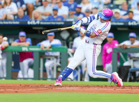 JUNE 12, 2026: Kansas City Royals designated hitter Carter Jensen (22) hits a single in the 1st inning against the Houston Astros at Kauffman Stadium in Kansas City, MO. CSM Kansas City United States - ZUMAc04_ 20260613_zma_c04_021 Copyright: xRomanxPunox