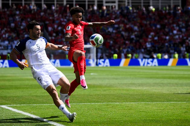 Canada v Bosnia and Herzegovina - FIFA World Cup, WM, Weltmeisterschaft, Fussball 2026 Tajon Buchanan of Canada competes for the ball with Sead Kolasinac of Bosnia and Herzegovina during the FIFA World Cup 2026 Group B match between Canada and Bosnia and Herzegovina. Toronto Canada Copyright: xNicolòxCampox