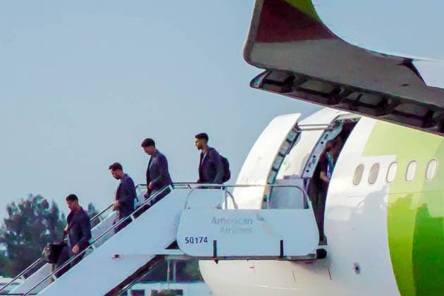 June 12, 2026, West Palm Beach, Fl, USA: CRISTIANO RONALDO leads teammates off their charter aircraft as the Portugal national team, Nationalteam arrives in Palm Beach, Florida, ahead of the 2026 World Cup. West Palm Beach USA - ZUMAc343 0859032283st Copyright: xChrisxBeckettx
