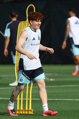 Argentina™s defender Valentin Barco takes part in a training session during the 2026 FIFA World Cup, WM, Weltmeisterschaft, Fussball football tournament at Sporting KC Training Centre in Kansas City on June 12, 2026. ¨(Photo by Alejandro PAGNI PHOTOxPHOTO) KANSAS CITY UNITED STATES