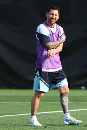 Argentina s forward Lionel Messi smiles during a training session during the 2026 FIFA World Cup, WM, Weltmeisterschaft, Fussball football tournament at Sporting KC Training Centre in Kansas City on June 12, 2026. ¨(Photo by Alejandro PAGNI PHOTOxPHOTO) KANSAS CITY UNITED STATES