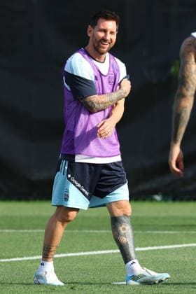 Argentina s forward Lionel Messi smiles during a training session during the 2026 FIFA World Cup, WM, Weltmeisterschaft, Fussball football tournament at Sporting KC Training Centre in Kansas City on June 12, 2026. ¨(Photo by Alejandro PAGNI PHOTOxPHOTO) KANSAS CITY UNITED STATES