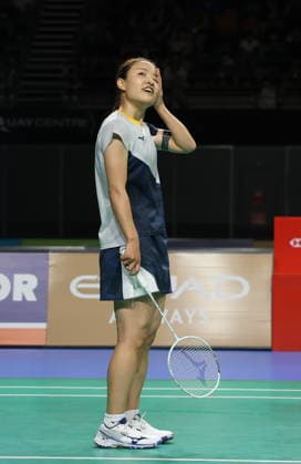 (260613) -- SYDNEY, June 13, 2026 -- Okuhara Nozomi reacts during the women s singles semifinal match between Okuhara Nozomi of Japan and Pornpawee Chochuwong of Thailand at the Australian Badminton Open 2026 in Sydney, Australia, June 13, 2026. ) (SP)AUSTRALIA-SYDNEY-BADMINTON-AUSTRALIAN OPEN-WOMEN S SINGLES GongxBing 