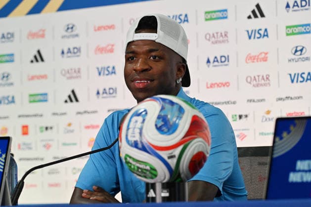 Calcio - FIFA World Cup, WM, Weltmeisterschaft, Fussball 2026 Photo by IPA ABACAPRESS.COM85632514 - Vinicius Junior (Brazil) press conference, PK, Pressekonferenz during the Morocco vs. Brazil match at the FIFA World Cup in East Rutherford, New Jersey, USA, on June 12, 2026 East Rutherford, New Jersey  Copyright: xIPAxSport ABACAx