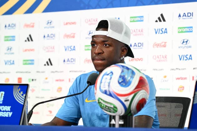 Calcio - FIFA World Cup, WM, Weltmeisterschaft, Fussball 2026 Photo by IPA ABACAPRESS.COM85632513 - Vinicius Junior (Brazil) press conference, PK, Pressekonferenz during the Morocco vs. Brazil match at the FIFA World Cup in East Rutherford, New Jersey, USA, on June 12, 2026 East Rutherford, New Jersey  Copyright: xIPAxSport ABACAx