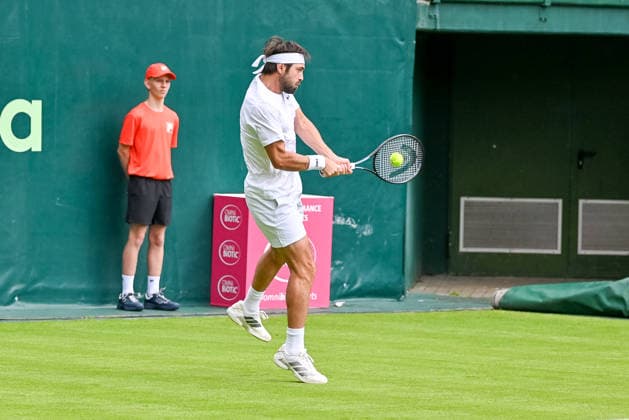 Nikoloz Basilashvili (Georgien) schlaegt mit der Rueckhand TERRA WORTMANN Open 2026, Tennis, ATP, Tennis Herren 500, Turnier, Qualifikation, 13.06.2026, TERRA WORTMANN Open 2026, Tennis, ATP 500, Turnier, Qualifikation, 13.06.2026 Halle