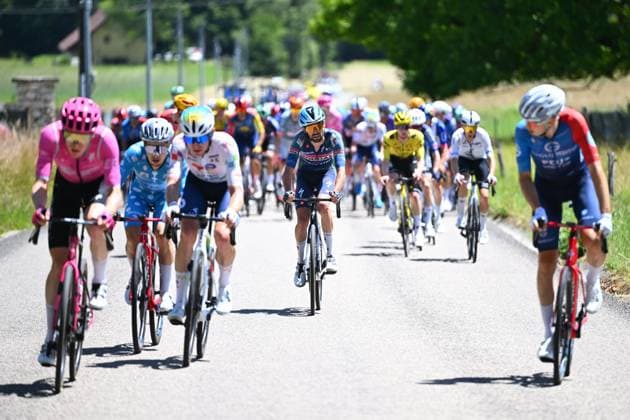 Tour Auvergne - Rhone-Alpes 2026 Stage 7 GRAND COLOMBIER, FRANCE - JUNE 13 : Paret-Peintre Valentin (FRA) of Soudal Quick Step during stage 7 of the 78th edition of Tour Auvergne - Rhone-Alpes an UCI World Tour 2.UWT cycling road race stage for Men Elite of 133.6 km with start in La Bridoire and finish in Grand Colombier on June 13, 2026 in Grand Colombier, France, 13 06 2026 ( Motordriver Guy De Vuyst - Grand Colombier France  Copyright: xVincentxKalutx