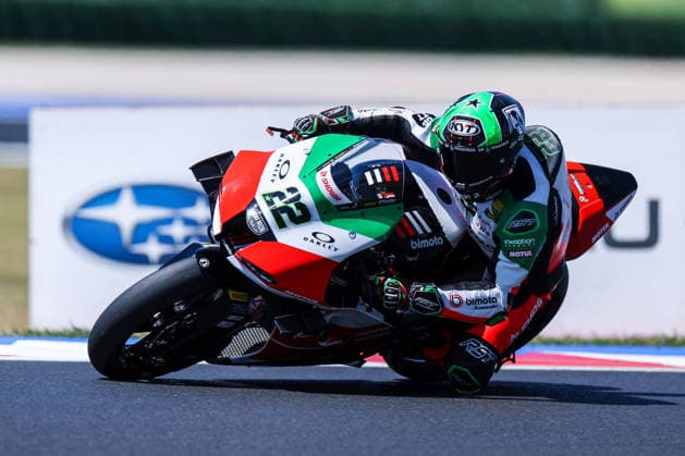 FIM SBK Superbike World Championship, WM, Weltmeisterschaft Pirelli Emilia-Romagna Round 7 - Superpole - Misano Adriatico 13 06 2026 Alex Lowes of Bimota by Kawasaki Racing Team with Bimota KB998 Rimini seen during FIM SBK Superbike World Championship Pirelli Emilia-Romagna Round 7 - Superpole at Misano World Circuit Marco Simoncelli in Misano Adriatico, Italy