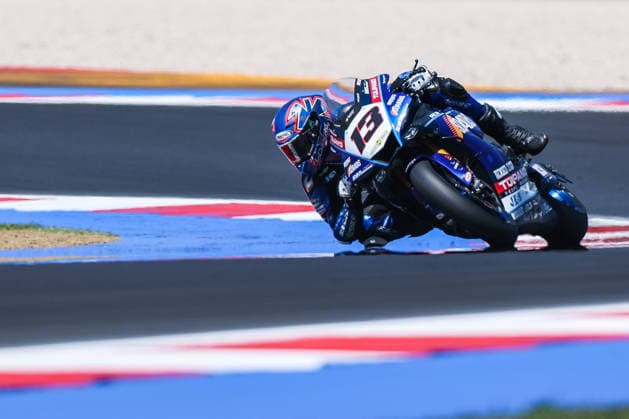 FIM SBK Superbike World Championship, WM, Weltmeisterschaft Pirelli Emilia-Romagna Round 7 - Superpole - Misano Adriatico 13 06 2026 Mattia Rato of Motoxracing WorldSBK Team with Yamaha YZF R1 seen during FIM SBK Superbike World Championship Pirelli Emilia-Romagna Round 7 - Superpole at Misano World Circuit Marco Simoncelli in Misano Adriatico, Italy