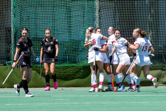 Spielerinnen vom TSV Mannheim Hockey, jubeln über das Tor zum 1:0, Jubel, Torjubel, Torerfolg, celebrate the goal, goal, celebration, jubelt ueber das Tor, Freuen, Freude, freut sich, optimistisch, positiv, Spielszene, Highlight, Action, Aktion, 13.06.2026, Mannheim (Deutschland), Hockey, 2. Bundesliga, Gruppe Süd, Damen, TSV Mannheim - HC Ludwigsburg