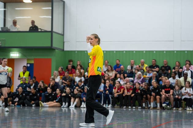 U20 Frauen-Nationalmannschaft Deutschland (GER) vs. U20 Frauen-Nationalmannschaft Spanien (SPA), Handball, Vier-Nationenturnier, 13.6.2026, Saision 2025 2026, Hannover Lena Lindemann (Deutschland U20 Frauen, 16, spielt bei Bergischer HC) jubelt nach einer Parade Hannover Sporthalle IGS Badenstedt Deutschland