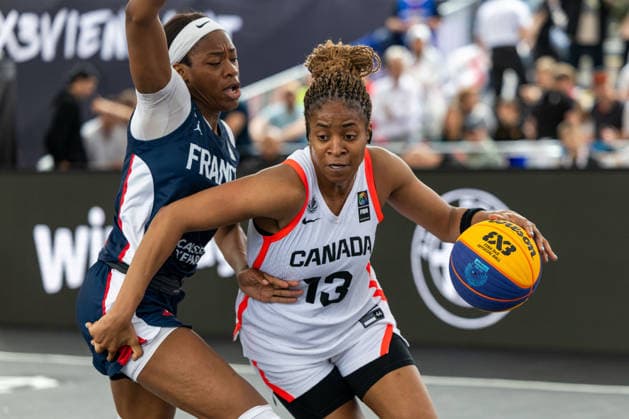BASKETBALL - FIBA 3x3 World Tour VIENNA,AUSTRIA,13.JUN.26 - BASKETBALL - FIBA 3x3 World Tour. Image shows Myriam Djekoundade (FRA) and Merissah Russell (CAN).  GEPAxpictures xPhilippxBrem