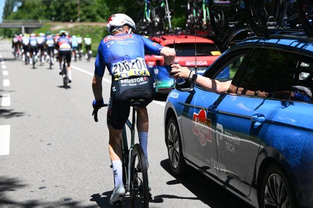 Tour Auvergne - Rhone-Alpes 2026 Stage 7 GRAND COLOMBIER, FRANCE - JUNE 13 : Houle Hugo (CAN) of Alpecin - Premier Tech during stage 7 of the 78th edition of Tour Auvergne - Rhone-Alpes an UCI World Tour 2.UWT cycling road race stage for Men Elite of 133.6 km with start in La Bridoire and finish in Grand Colombier on June 13, 2026 in Grand Colombier, France, 13 06 2026 ( Motordriver Guy De Vuyst - Grand Colombier France  Copyright: xVincentxKalutx