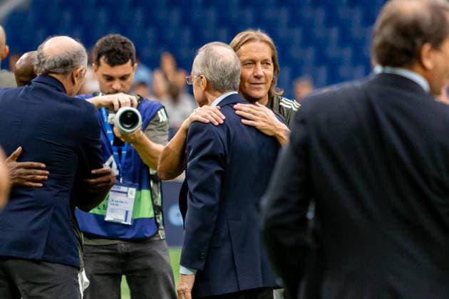 ESP: Corazon Classic Match 2026 Real Madrid Leyendasv Inter Legends Michel Salgado and Florentino Perez during Corazon Classic Match 2026 between Real Madrid Leyendas v Inter Legends played at Santiago Bernabeu Stadium, Madrid on June 13, 2026 in Spain; Madrid Spain Futbol