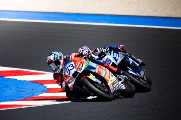IPA85643504 - Valentin Debise (FRA) finished first, ahead of Andreas Arenas (ESP) in second place, in WorldSSP Race 1 at the SUPERBIKE Pirelli Emilia Romagna Round. The race took place at the Misano World Circuit Marco Simoncelli in Misano Adriatico, RN, Italy, on June 13, 2026.  Copyright: xRiccardoxSpadettoxDexPaulis IPAxSportx xx 85643504