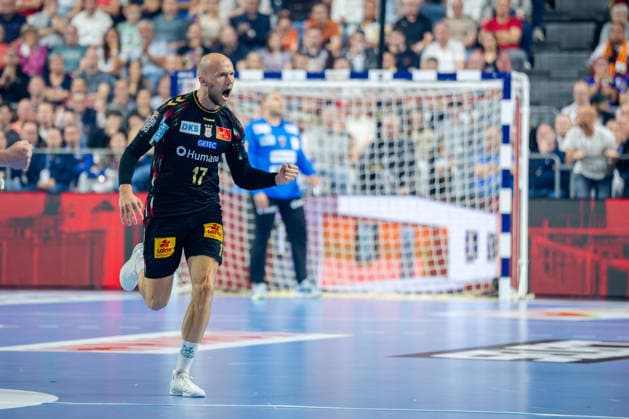 Köln, 12.05.2026, Handball, Herren, EHF Champions League Men 2025 26, Halbfinale, SC Magedeburg - Füchse Berlin Tim Hornke (SC Magdeburg, 17) jubelt nach einem Treffer