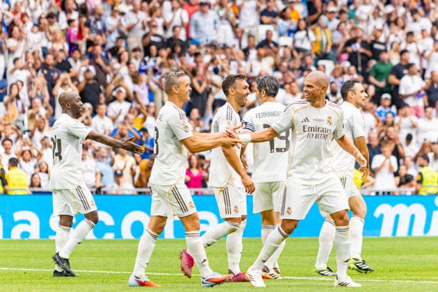 ESP: Corazon Classic Match 2026 Real Madrid Leyendasv Inter Legends Pepe scores goal to Real Madrid and celebrating during Corazon Classic Match 2026 between Real Madrid Leyendas v Inter Legends played at Santiago Bernabeu Stadium, Madrid on June 13, 2026 in Spain; Madrid Spain Futbol