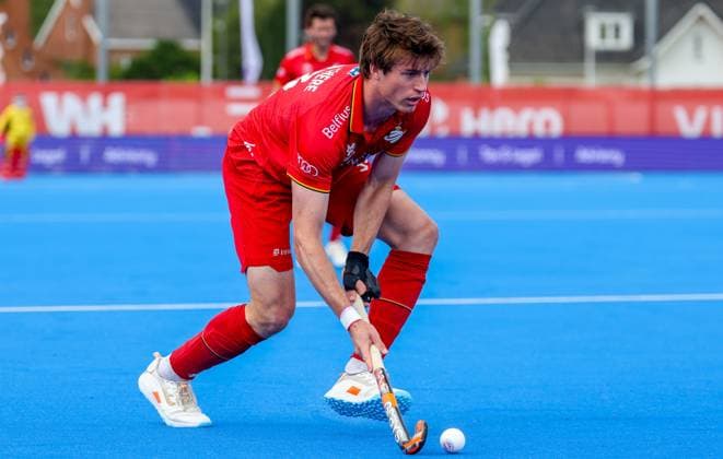 Belgium s Hugo Labouchere pictured in action during a hockey game between Belgian national team, Nationalteam Red Lions and Pakistan, Saturday 13 June 2026 in Ottignies-Louvain-la-Neuve, match 9 16 in the group stage of the men s FIH Pro League competition. VIRGINIExLEFOUR  x177501716x
