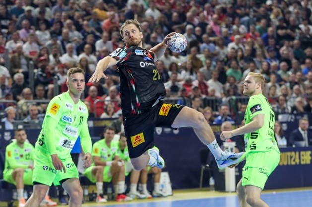 13.06.2026, xgox, Handball - EHF Champions League Halbfinale SC Magdeburg - Füchse Berlin v.l. Albin Lagergren (Magdeburg, 21) wirft Tor, Torschuetze, erzielt Tor, Treffer, scores the goal Köln