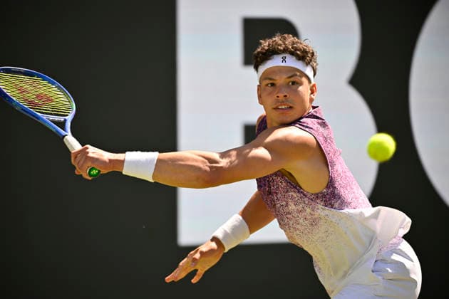 Ben Shelton (USA) Aktion Tennis Herren BOSS Open ATP, Tennis Herren 250 Stuttgart 2026 Weissenhof BOSS Open ATP 250 Stuttgart 2026