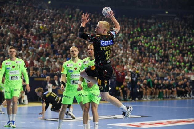 Cologne 13.06.2026. Pilka reczna EHF Liga Mistrzow sezon 2025 26 final4 mecz: SC Magdeburg - Fuchse Berlin --- Handball EHF Champions League season 2025 26 final4 match: SC Magdeburg - Fuchse Berlin nz Saugstrup Magnus Fot. Kacper Staniec NEWSPIX.PL --- newspix.pl 