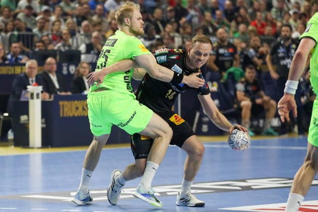 Cologne 13.06.2026. Pilka reczna EHF Liga Mistrzow sezon 2025 26 final4 mecz: SC Magdeburg - Fuchse Berlin --- Handball EHF Champions League season 2025 26 final4 match: SC Magdeburg - Fuchse Berlin nz Magnusson Omar Ingi, Langhoff Matthes Fot. Kacper Staniec NEWSPIX.PL --- newspix.pl 