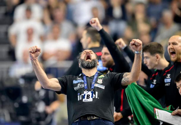 Jubel Trainer Bennet WIEGERT (SCM). Halbfinale SC Magdeburg (MD) vs Füchse Berlin, am 13.06.2026 Männer Handball EHF Champions League Final4 2026, vom 13.06. - 14.06.2026 in Köln Deutschland. Lanxess Arena